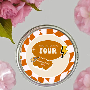 Krasser Cooler Typ   Boys Retro Checkered 4. Gebur Runder Aufkleber