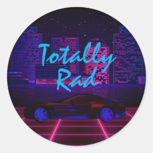 Krasses Sportwagen der Neon Night 80's Retro Text Runder Aufkleber