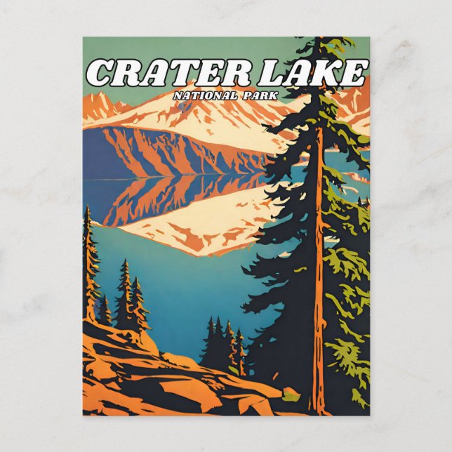 Krater Lake National Park Illustration Retrodekor Postkarte (Vorderseite)