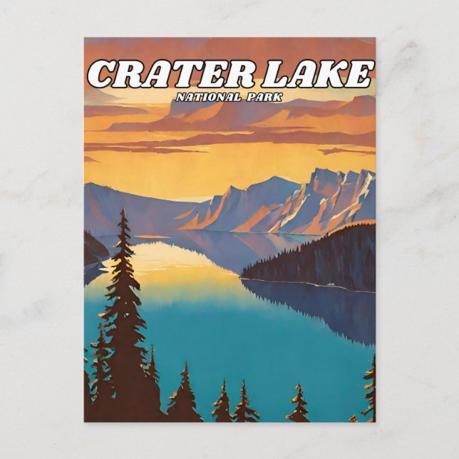 Krater Lake National Park Illustrationsretro Postkarte (Vorderseite)