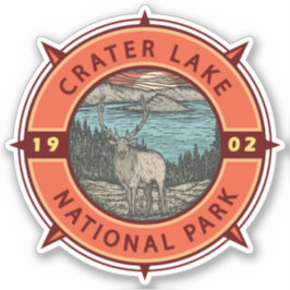 Krater Lake Nationalpark Elk Retro Kompass Emblem Aufkleber
