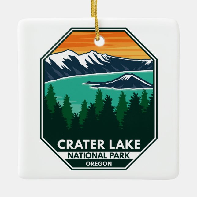 Krater Lake Nationalpark Elk Retro Kompass Emblem Keramikornament (Vorderseite)