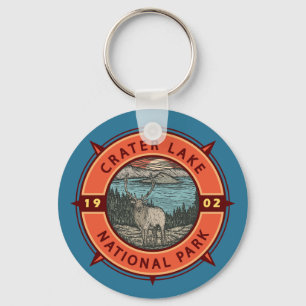 Krater Lake Nationalpark Elk Retro Kompass Emblem Schlüsselanhänger