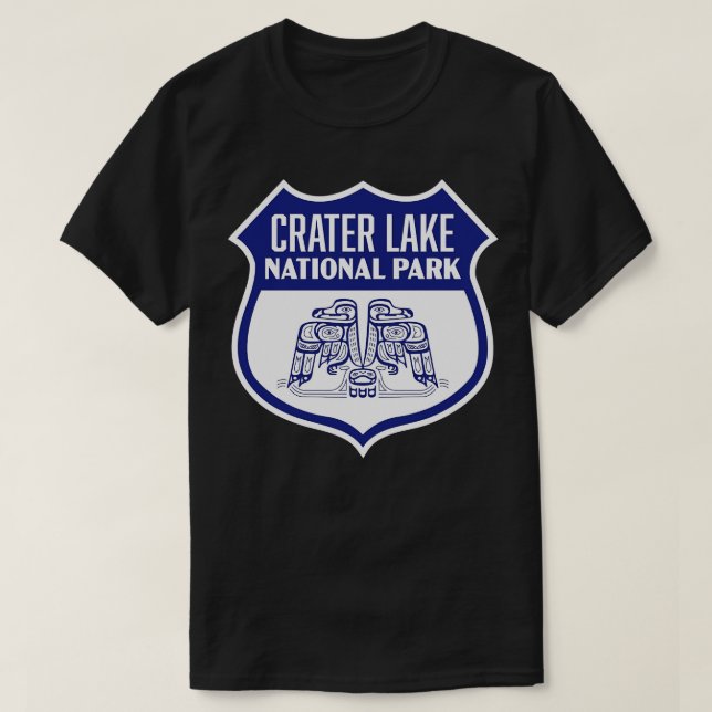 Krater Lake Nationalpark Retro Bird Shield Blue T-Shirt (Design vorne)