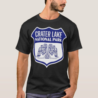 Krater Lake Nationalpark Retro Bird Shield Blue T-Shirt