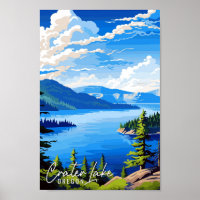 Krater Lake Oregon USA Vintage Reise Illustration