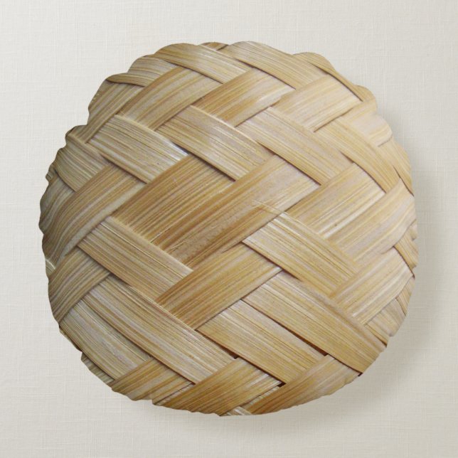 Kratip Thai Lao Isan Bamboo Rice Basket Rundes Kissen (Vorderseite)