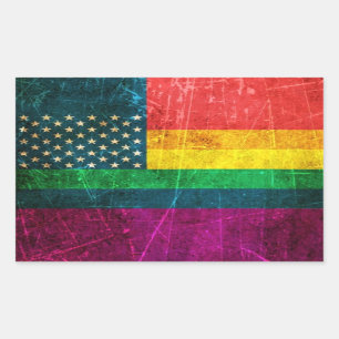 Kratze alte schwule Pride-amerikanische Regenbogen Rechteckiger Aufkleber