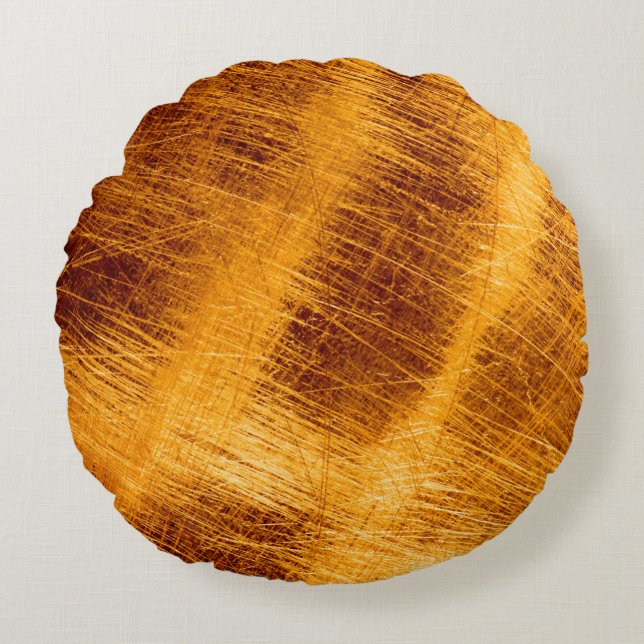 Kratzen auf metallischem goldfarbenem Hintergrund. Rundes Kissen (Vorderseite)