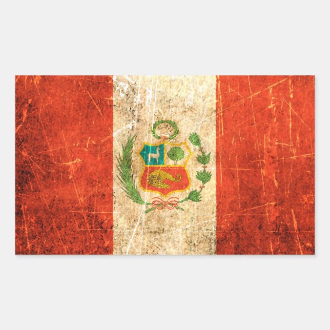 Kratzer und Vintage peruanische Flagge Rechteckiger Aufkleber (Vorderseite)