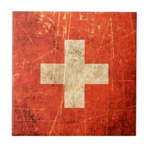 Kratzige und abgenutzte Vintage-Schweizer Flagge Fliese