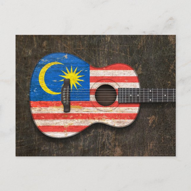 Kratzte und abgenutzte malaysische Fahne Acoustic  Postkarte (Vorderseite)