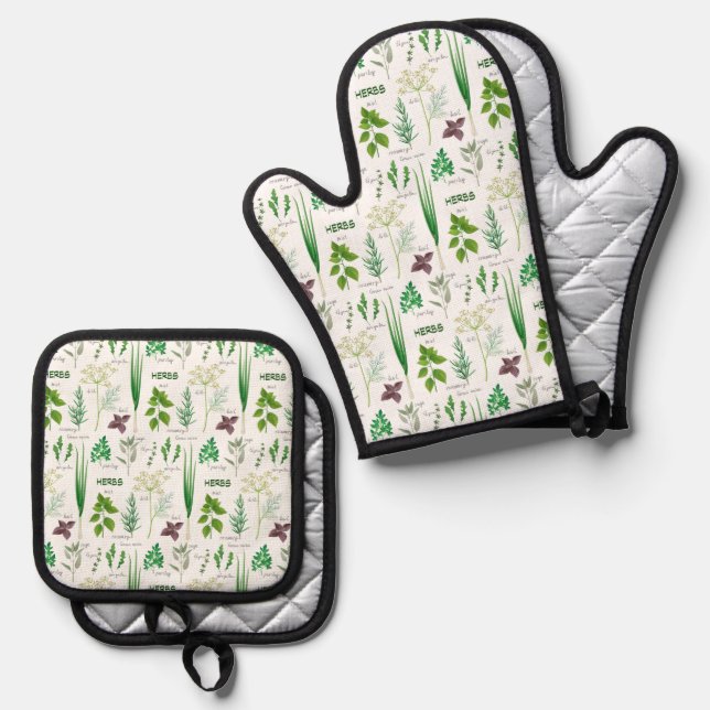 Krautdesign Ofenhandschuh & Topflappen-Set (Vorderseite/Rückseite)