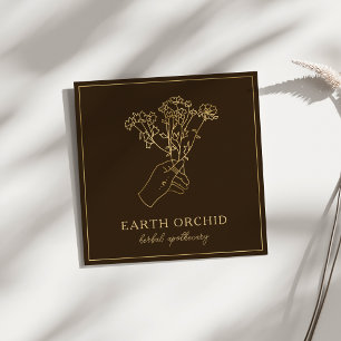 Kräuter- + Blumenapotheke Gold & Braun Quadratische Visitenkarte