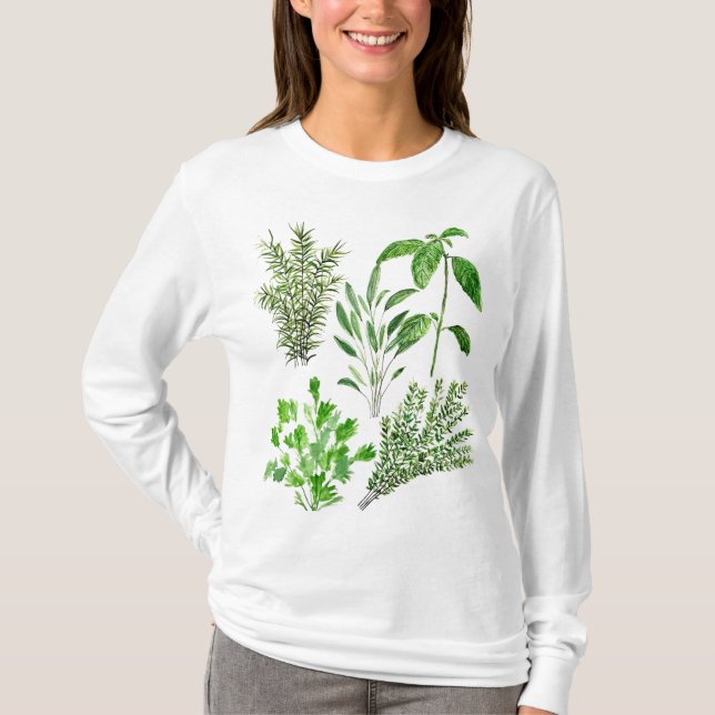 Kräuter Rosemary Sage Thyme Mint Parsley Wassercol T-Shirt (Vorderseite)