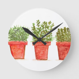 Kräuter thyme rosemary mint Aquarell rustikale Krä Runde Wanduhr
