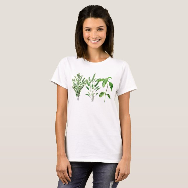 Kräuter Thyme Sage Basil Grüne Rustikaler Garten T-Shirt (Vorne ganz)