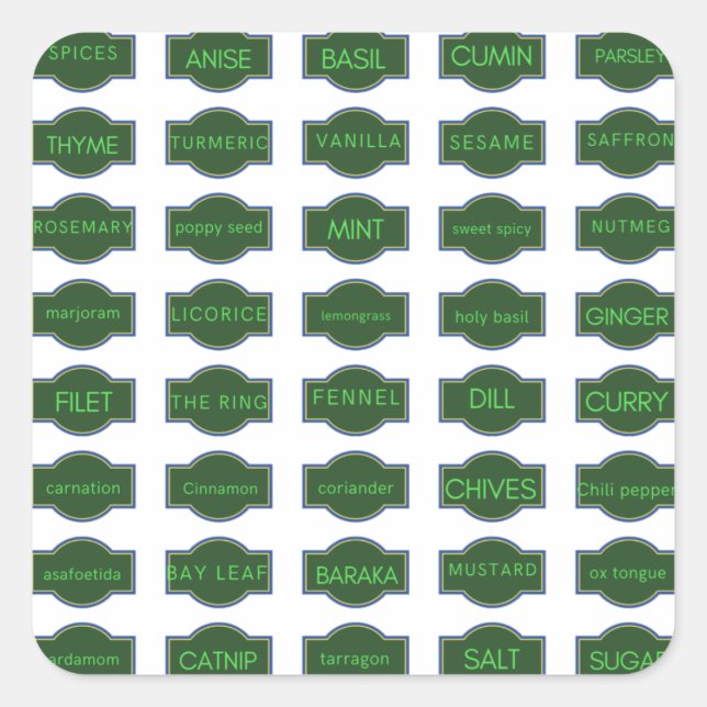Kräuter- und Gewürzaufkleber Quadratischer Aufkleber (Vorderseite)