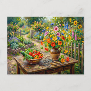 Kräutergarten Malva Kapuzinerkresse Stillleben Postkarte
