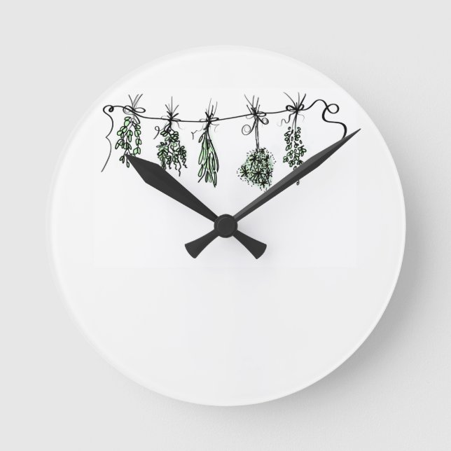 Kräutergarten zeichnend botanischer Minimalismus Runde Wanduhr (Vorderseite)