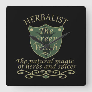 Kräutergrüne Hexenzauberei, Naturmedizin Quadratische Wanduhr
