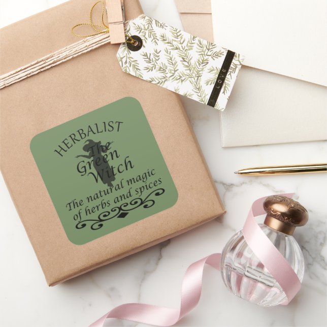 Kräutergrüne Hexenzauberei, Naturmedizin Quadratischer Aufkleber (Schenken)