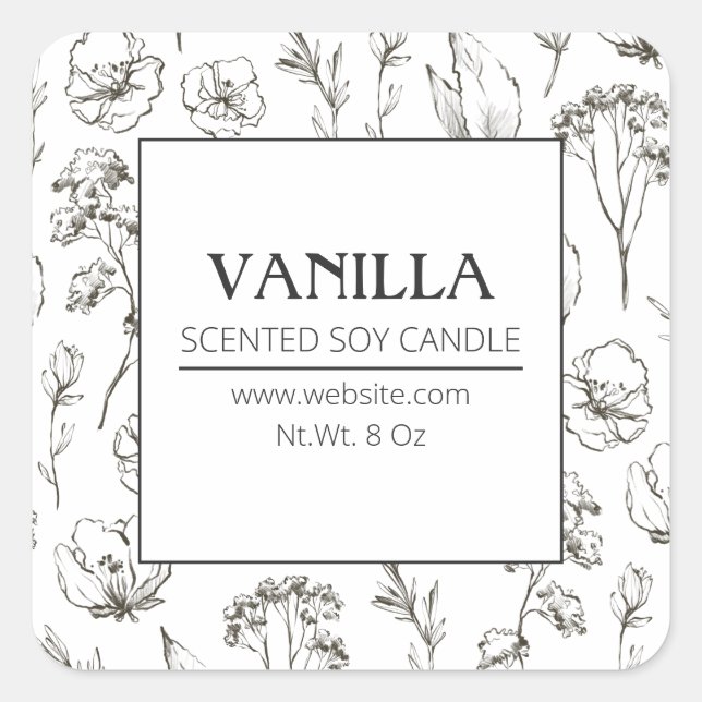 Kräuterkraut-Wildblumen Soy Candle Labels Quadratischer Aufkleber (Vorderseite)