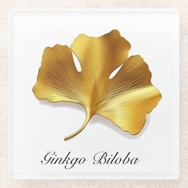 Kräuterleben: Golden Ginkgo Biloba individuell anp Glasuntersetzer (Vorderseite)