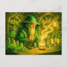 Kräutermagier in mystischer Ölmalerei Feiertagspostkarte