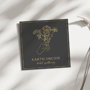 Kräuterpflanzen + Apotheke der Blüte Gold Square B Quadratische Visitenkarte