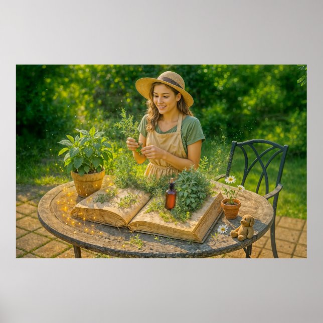 Kräuterweisheit aus dem antiken botanischen Buch Poster (Vorne)