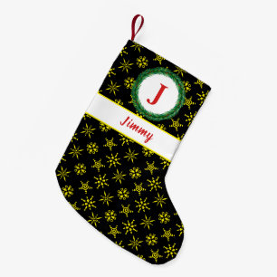 Krautmonogramm Ihr Name Schwarz Gelbe Schneeflocke Kleiner Weihnachtsstrumpf