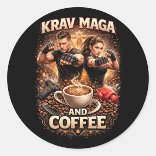 Krav Maga und Kaffee Runder Aufkleber