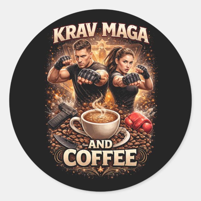 Krav Maga und Kaffee Runder Aufkleber (Vorderseite)