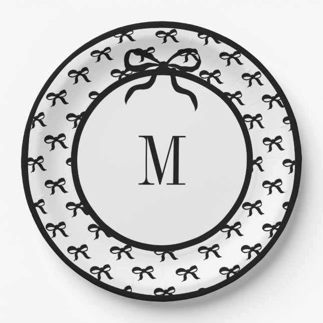 Krawatte a Bow (Large Bow) 9" Mit Monogramm Platte Pappteller (Vorderseite)