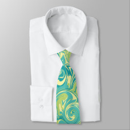 Krawatte Aqua, Grün und Gelbmarmor Swirl