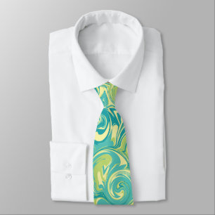 Krawatte Aqua, Grün und Gelbmarmor Swirl