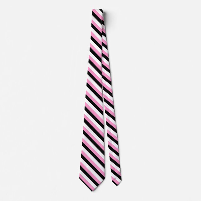 Krawatte aus schwarzem, rosa und weißem Diagonal (Vorderseite)