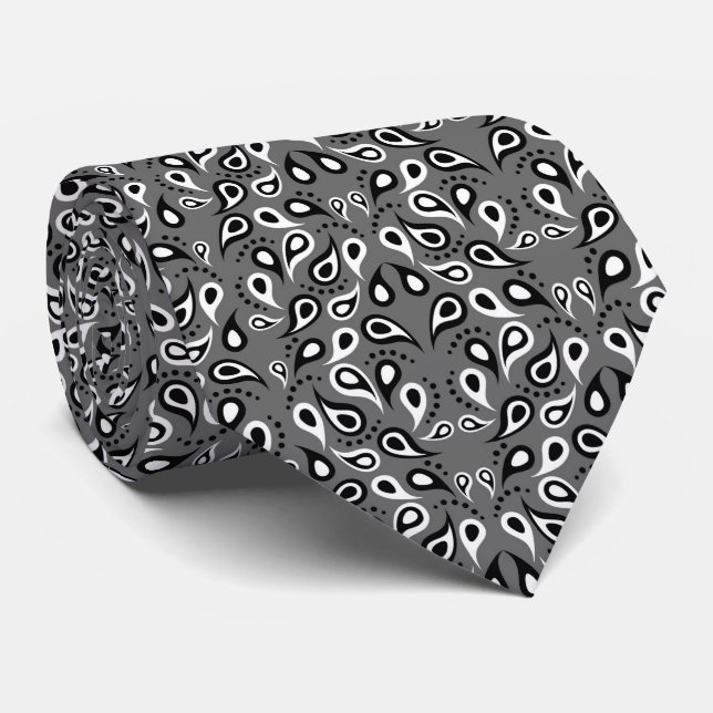 Krawatte Black and White Paisley (Gerollt)