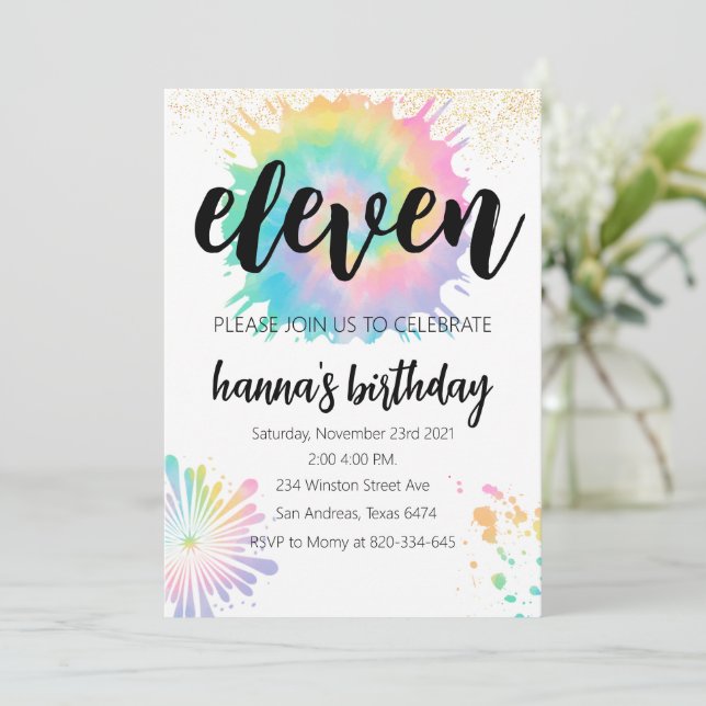 Krawatte Dye Birthday Einladung Gold Einladung Rai (Stehend Vorderseite)