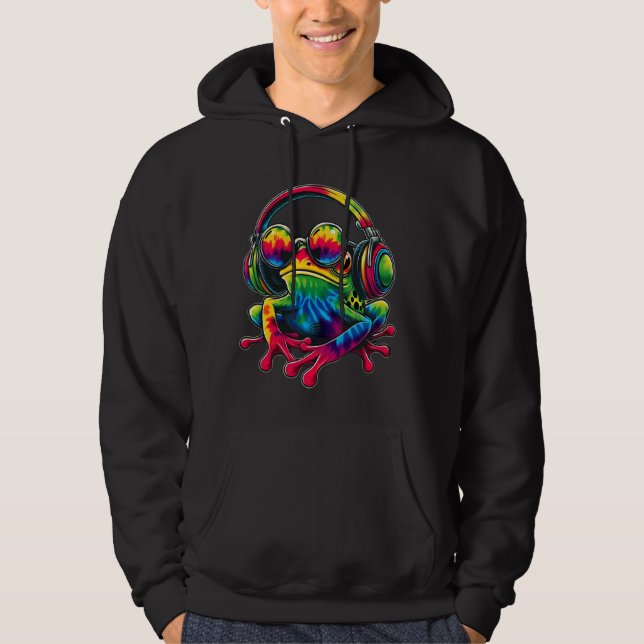 Krawatte-Dye Frog Peace Sign Hippie Frog mit Kopfh Hoodie (Vorderseite)
