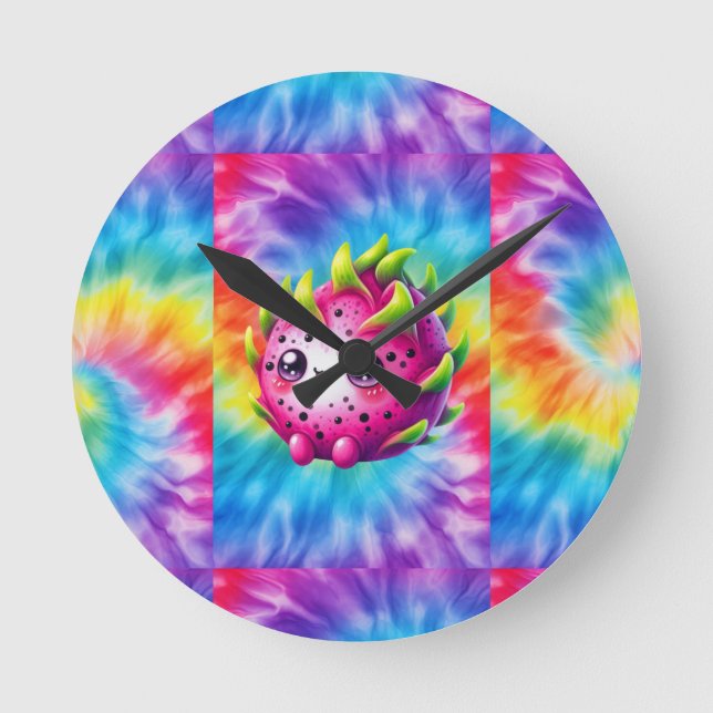 Krawatte-Dye Happy Dragon Fruit Runde Wanduhr (Vorderseite)