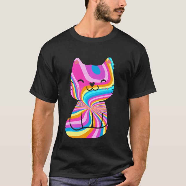 Krawatte Dye Psychedelic Cat Kitty Owner Furry Pet T-Shirt (Vorderseite)