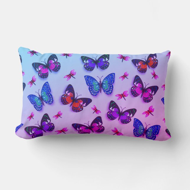Krawatte-Farbstoff Butterfly Print Lumbar Kissen K (Vorderseite)