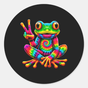 Krawatte-Färbung Frog Peace Sign Hippie Runder Aufkleber