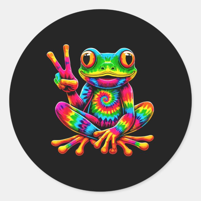Krawatte-Färbung Frog Peace Sign Hippie Runder Aufkleber (Vorderseite)