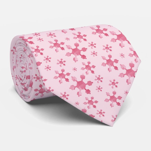 Krawatte Geometrische Schneeflocken - Rosa (Gerollt)