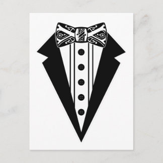 Krawatte mit schwarzem und weißem Bow mit Tux Postkarte
