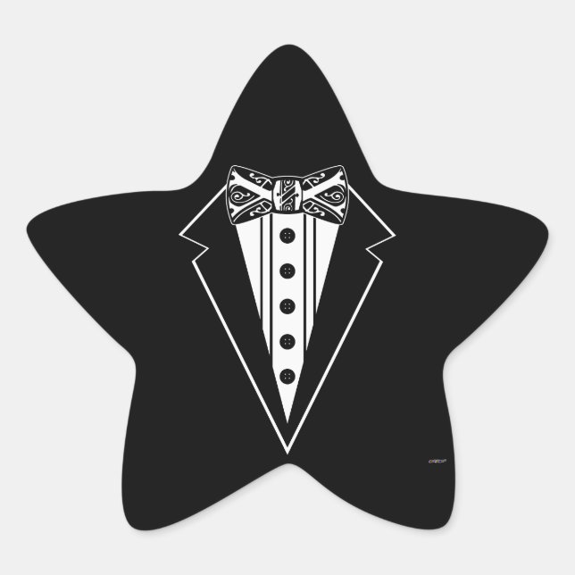 Krawatte mit schwarzem und weißem Bow mit Tux Stern-Aufkleber (Vorderseite)