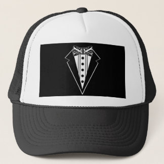 Krawatte mit schwarzem und weißem Bow mit Tux Truckerkappe